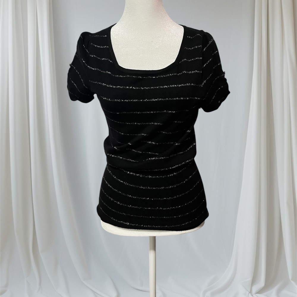 Express Black & Silver Striped Women's Top
